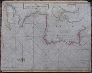 Antique Map-COAST-EUROPE-ENGLAND-SPAIN-FRANCE-SEA CHART-Mount-Page-c.1750
