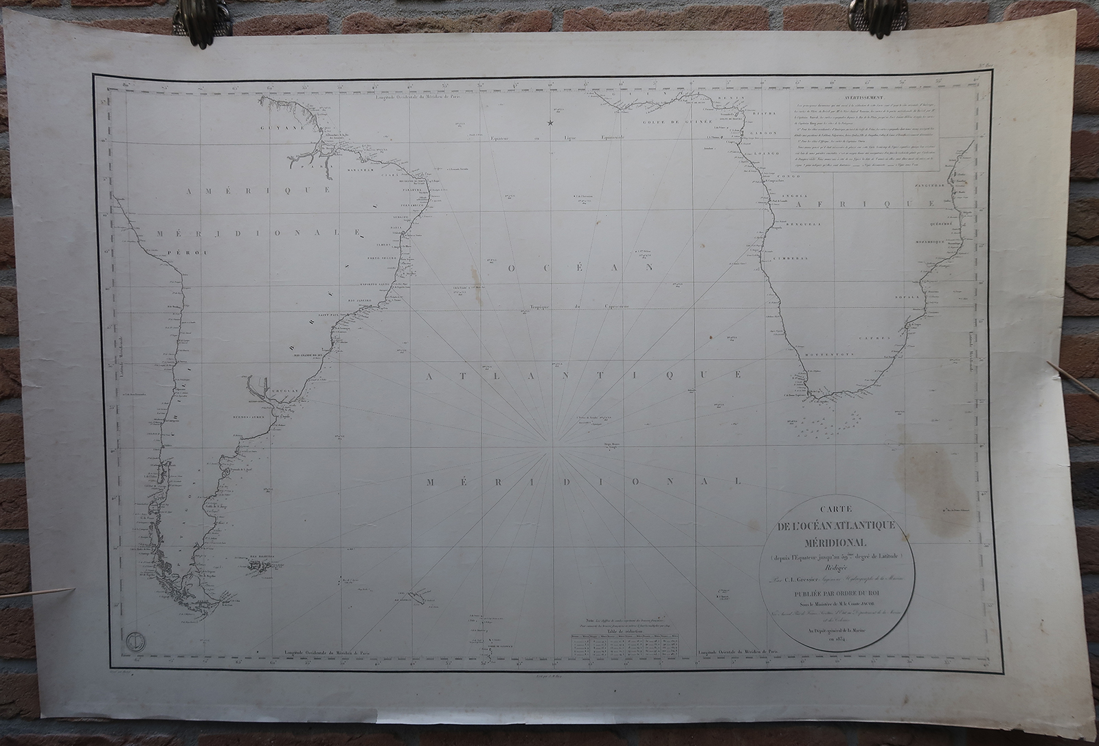 IMG 0402 2 416x283 Antique map-ATLANTIC-CHART-AFRICA-SOUTH AMERICA-Depot de la Marine-1834