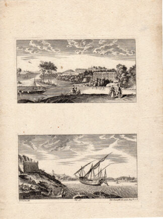 2 Antique Prints-LANDSCAPE-MARINE- SHIP-Ozanne-Hertel-c.1750