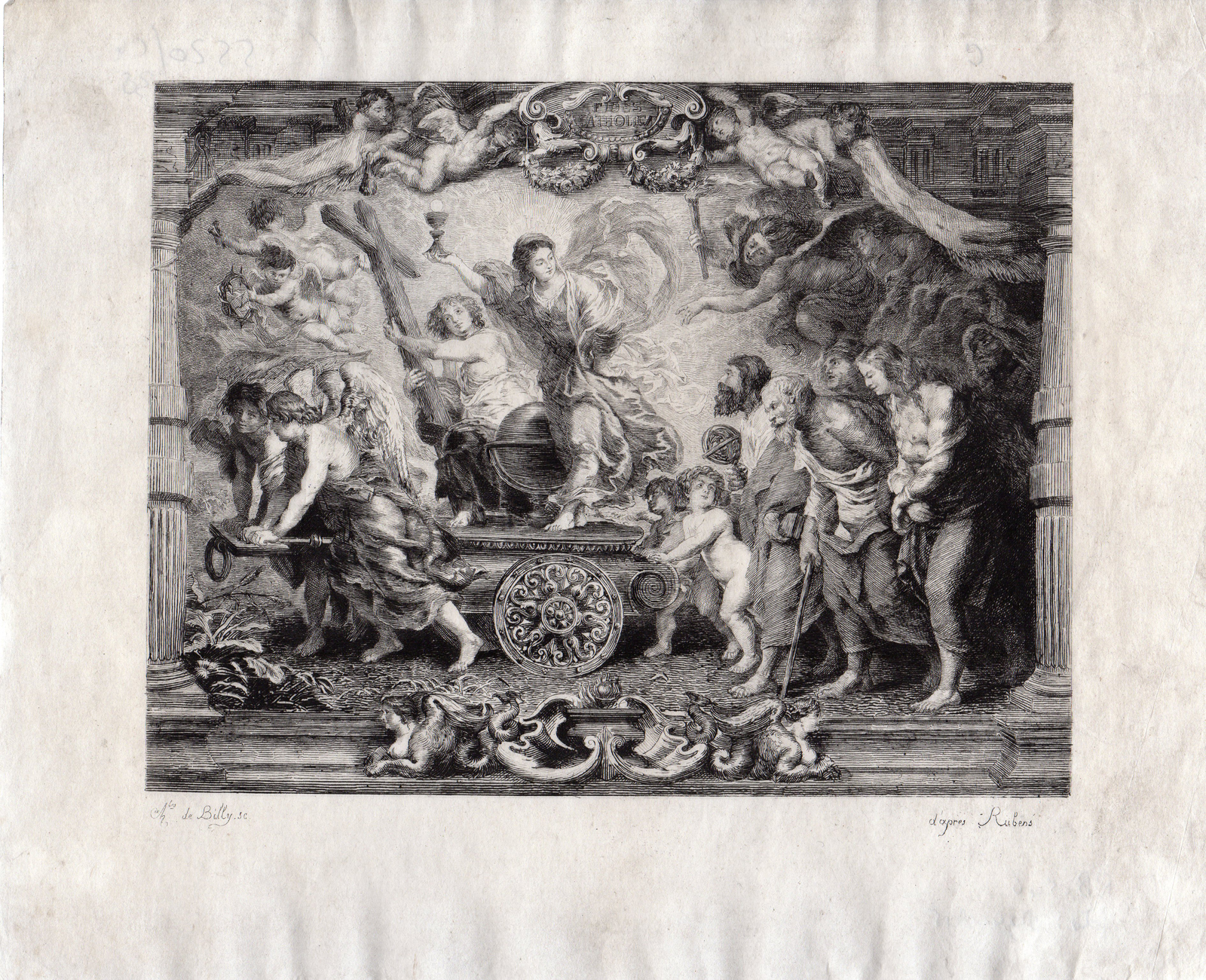 , Antique Print-RELIGION-FAITH-CATHOLIC-ANGELS-Rubens-de Billy-1900, Pictura Antique Prints
