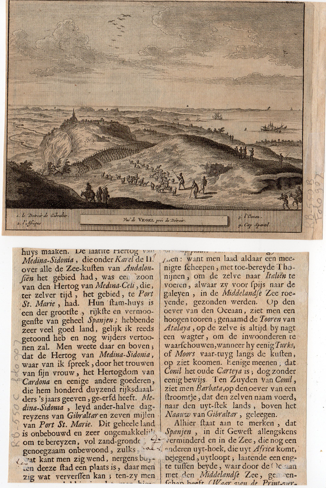 , 2 Antique Prints-GIBRALTAR-SEA-CASTLE-van der Aa-c.1727, Pictura Antique Prints