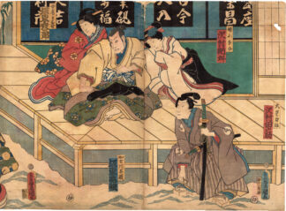 Antique Print-JAPAN-UKIYO-E-ACTORS-STAGE-SAMURAI-Kunisada-c,1850