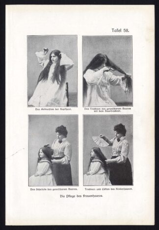 Antique Print-WOMAN-HAIR-CARE-Taf 58-Platen-1907