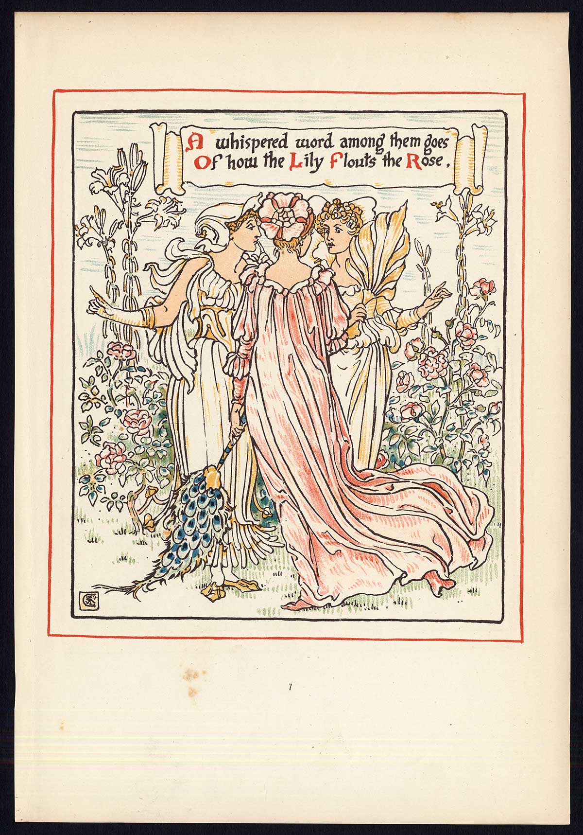 , Antique Print-CHILDREN’S STORY-QUEEN SUMMER-ART NOUVEAU-JUGENDSTIL-7-Crane-1891, Pictura Antique Prints