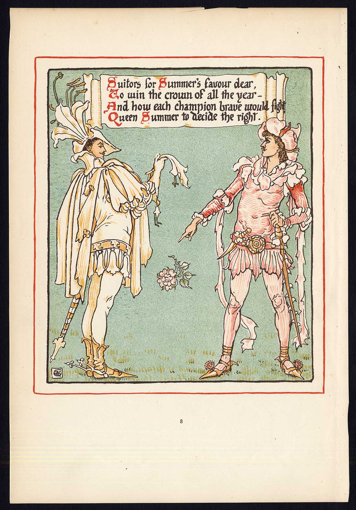 , Antique Print-CHILDREN’S STORY-QUEEN SUMMER-ART NOUVEAU-JUGENDSTIL-8-Crane-1891, Pictura Antique Prints