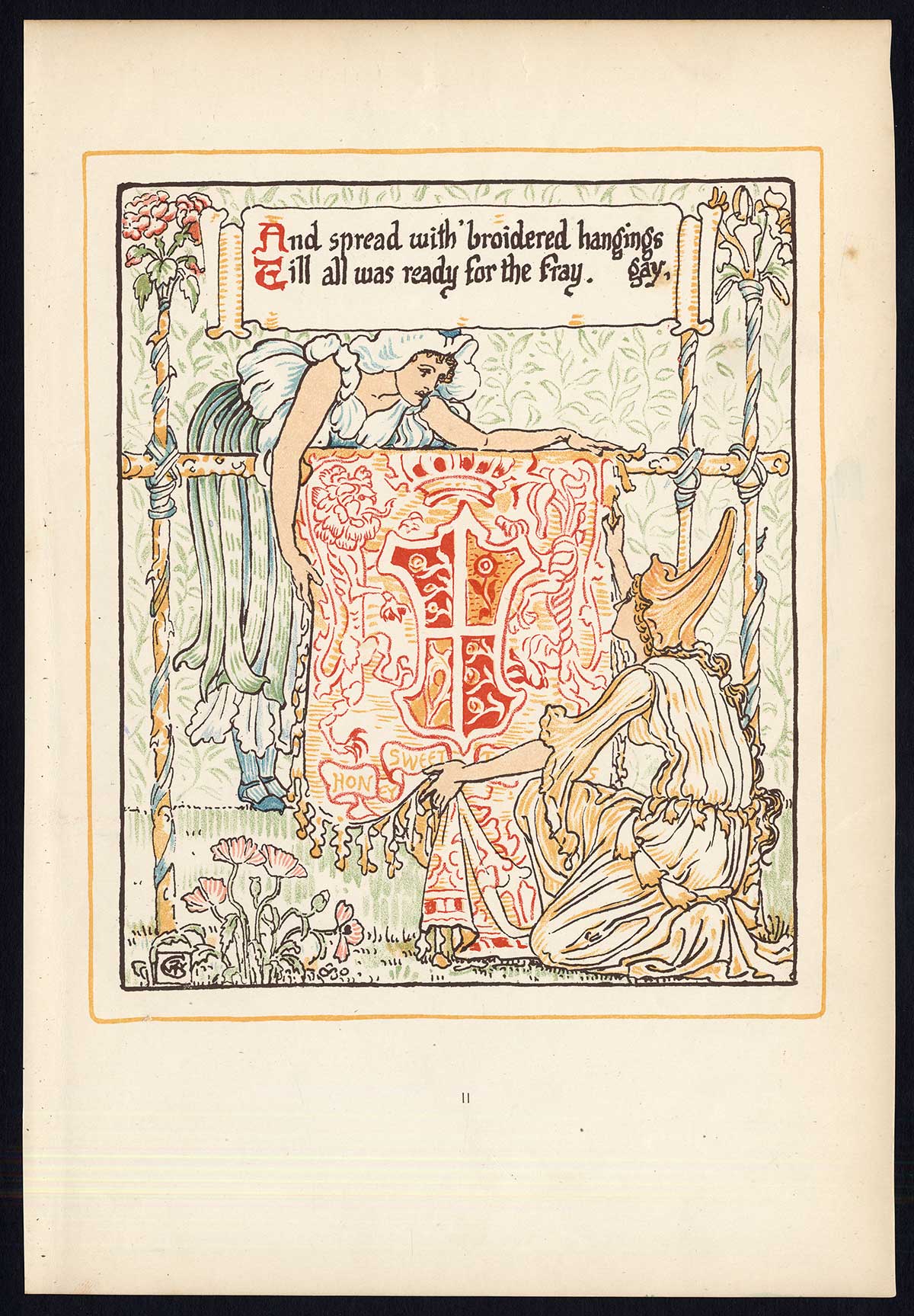 , Antique Print-CHILDREN’S STORY-QUEEN SUMMER-ART NOUVEAU-JUGENDSTIL-11-Crane-1891, Pictura Antique Prints