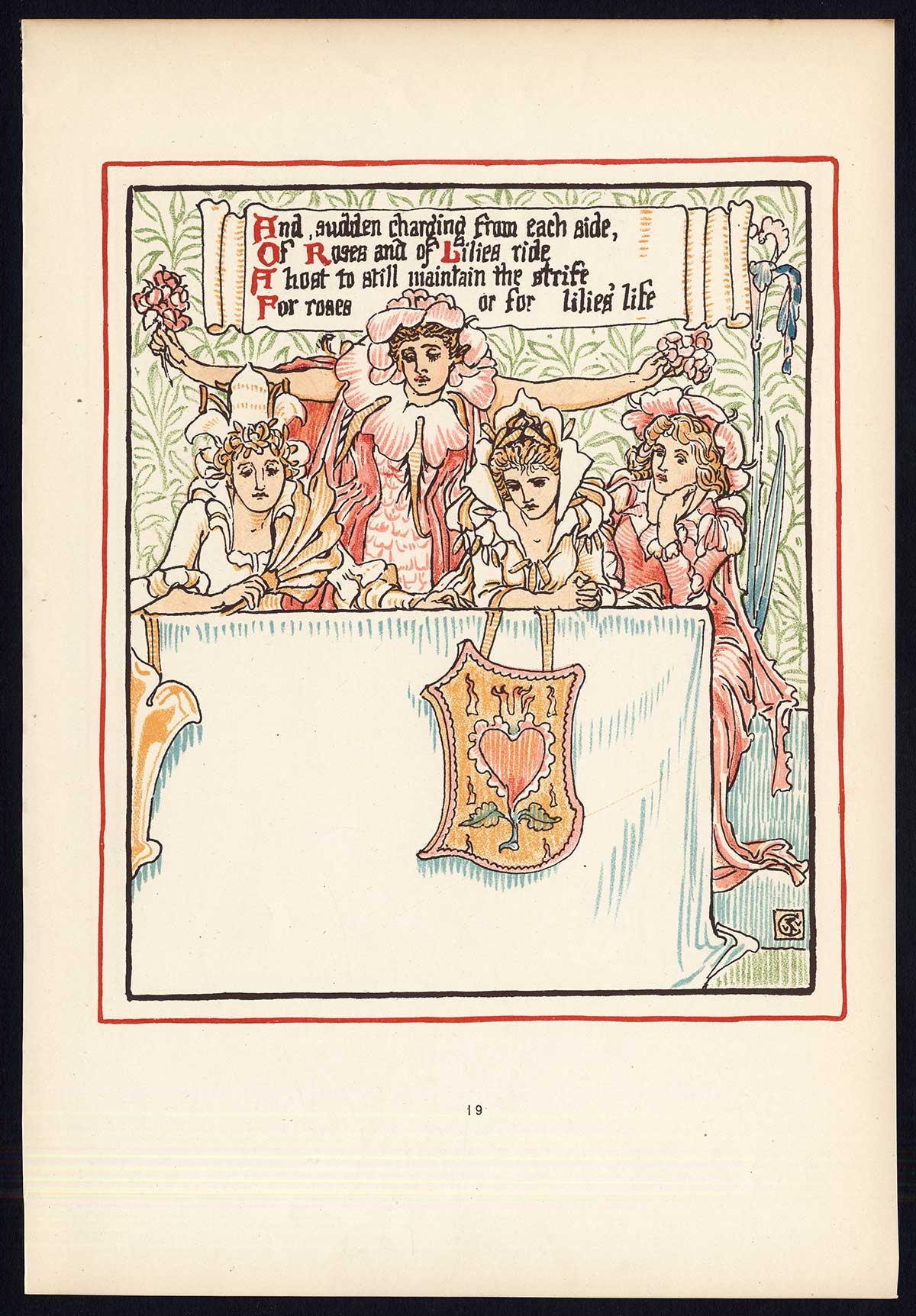 , Antique Print-CHILDREN’S STORY-QUEEN SUMMER-ART NOUVEAU-JUGENDSTIL-19-Crane-1891, Pictura Antique Prints
