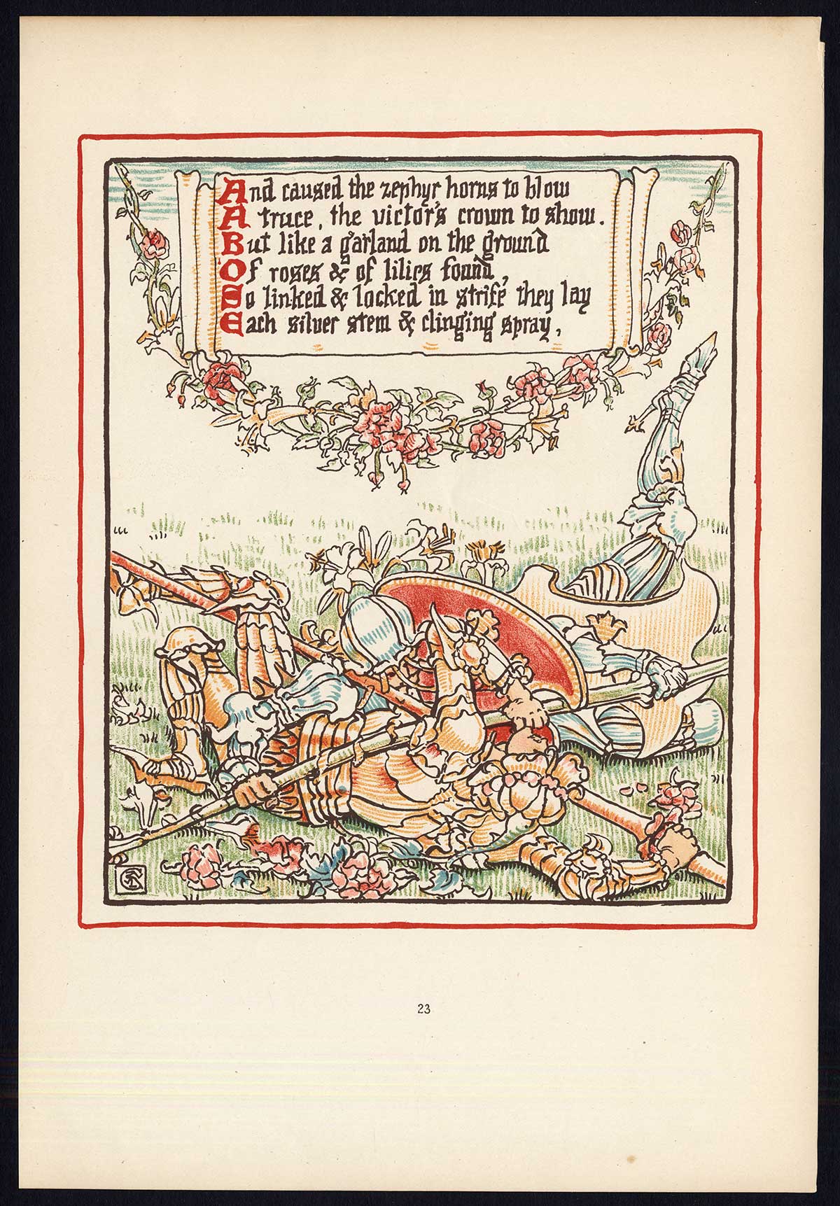 , Antique Print-CHILDREN’S STORY-QUEEN SUMMER-ART NOUVEAU-JUGENDSTIL-22-Crane-1891, Pictura Antique Prints