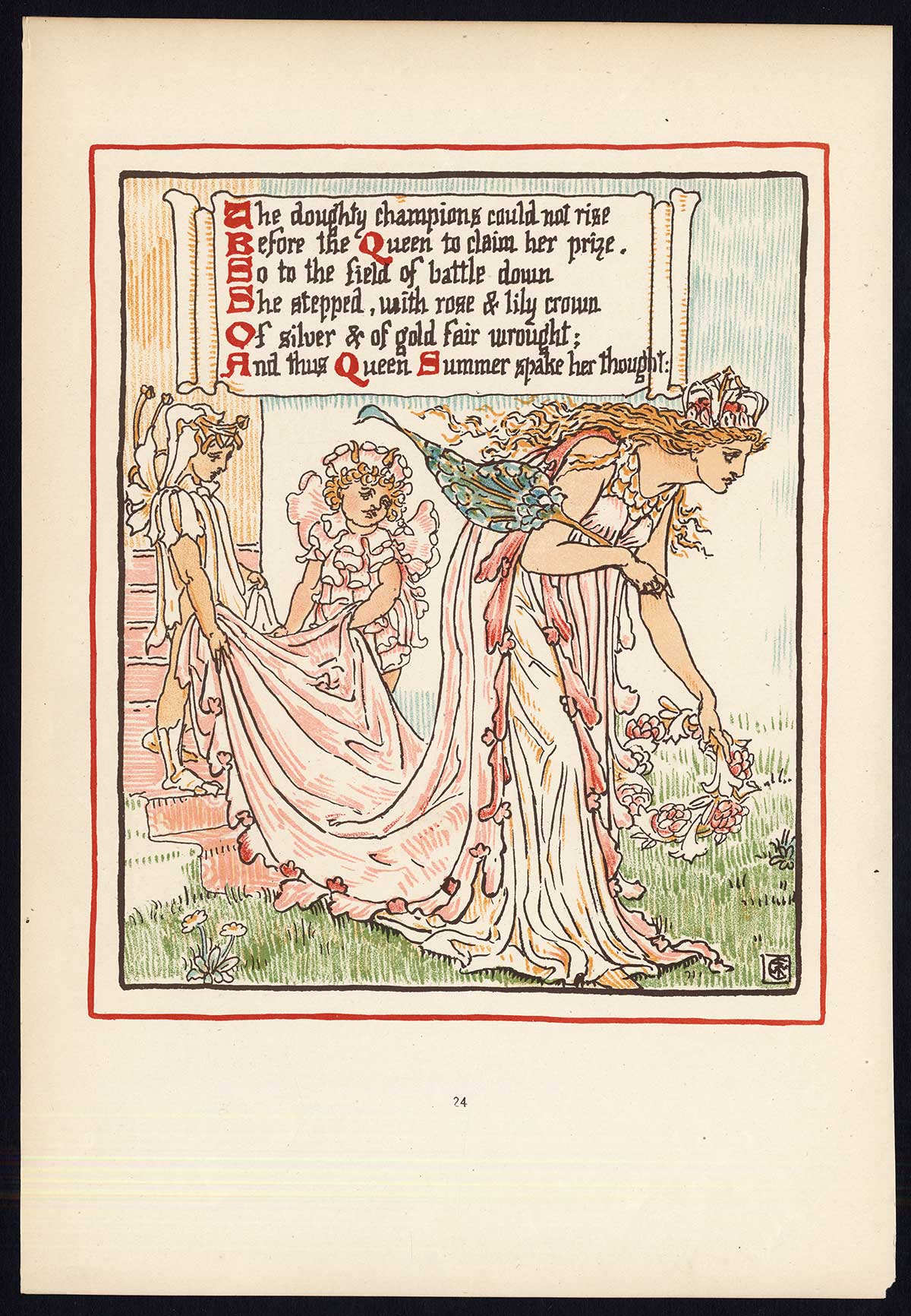 , Antique Print-CHILDREN’S STORY-QUEEN SUMMER-ART NOUVEAU-JUGENDSTIL-24-Crane-1891, Pictura Antique Prints