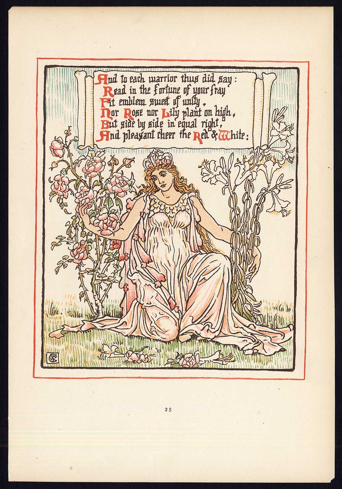 , Antique Print-CHILDREN’S STORY-QUEEN SUMMER-ART NOUVEAU-JUGENDSTIL-25-Crane-1891, Pictura Antique Prints