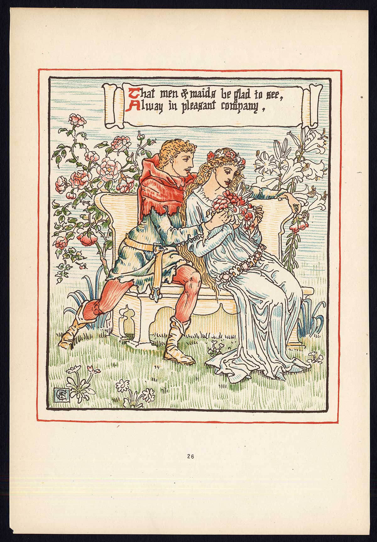 , Antique Print-CHILDREN’S STORY-QUEEN SUMMER-ART NOUVEAU-JUGENDSTIL-26-Crane-1891, Pictura Antique Prints