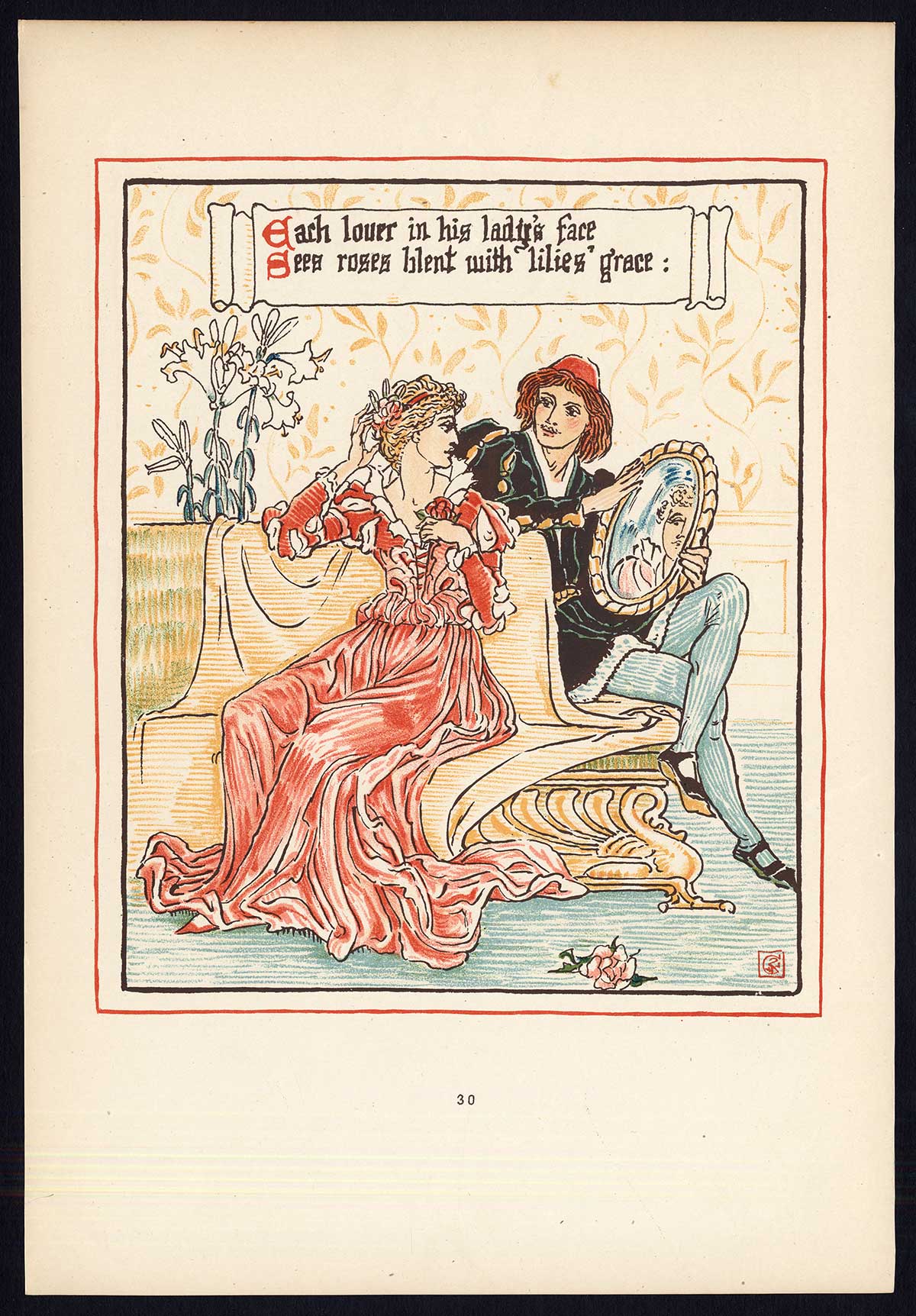 , Antique Print-CHILDREN’S STORY-QUEEN SUMMER-ART NOUVEAU-JUGENDSTIL-30-Crane-1891, Pictura Antique Prints