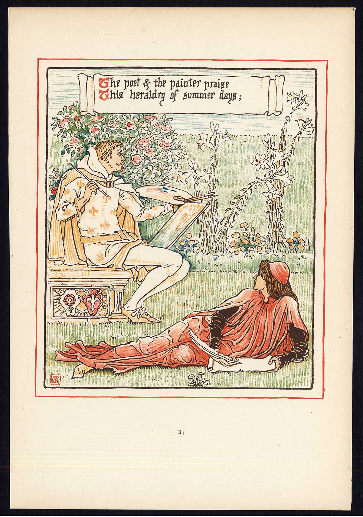 , Antique Print-CHILDREN’S STORY-QUEEN SUMMER-ART NOUVEAU-JUGENDSTIL-31-Crane-1891, Pictura Antique Prints