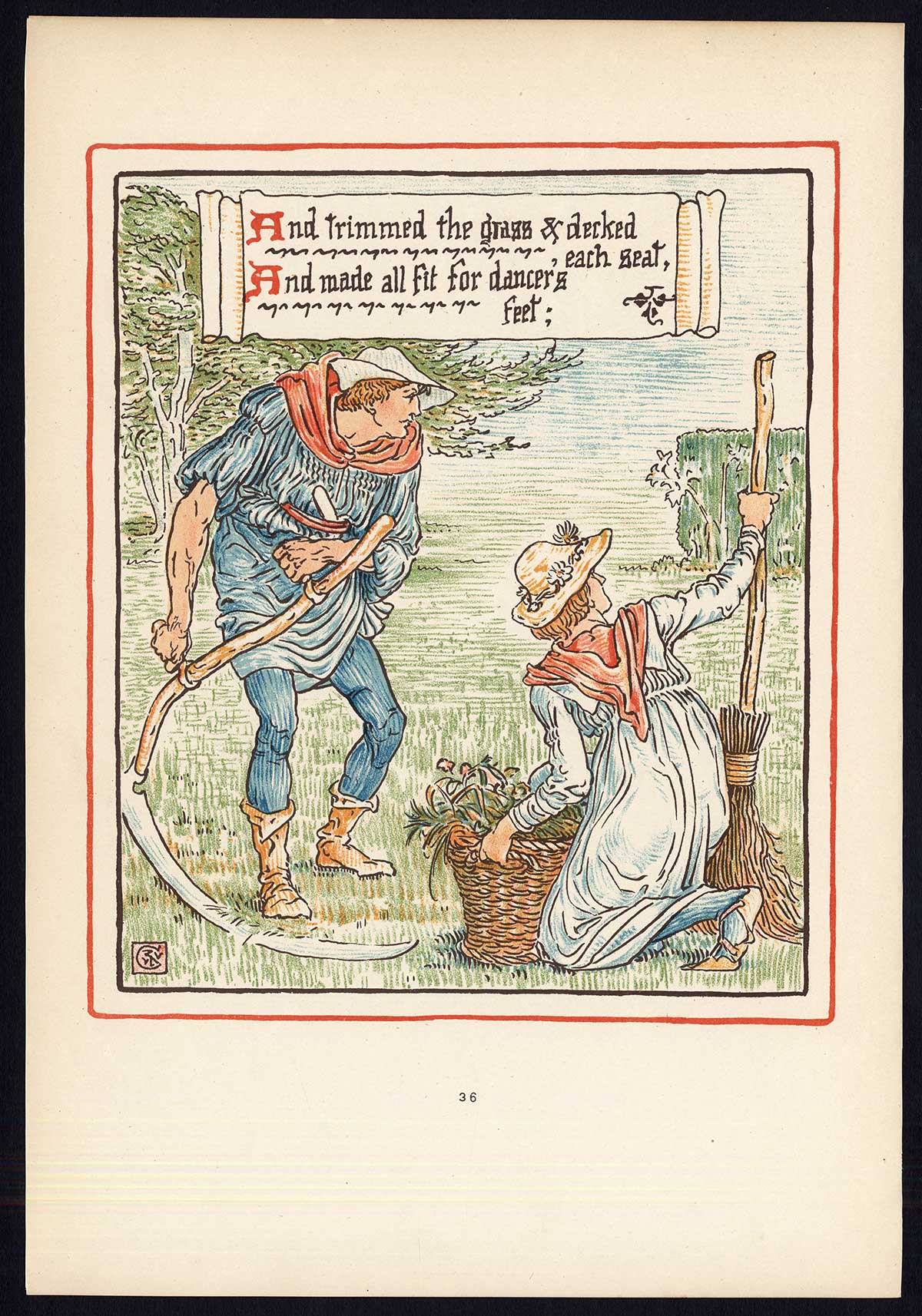 , Antique Print-CHILDREN’S STORY-QUEEN SUMMER-ART NOUVEAU-JUGENDSTIL-36-Crane-1891, Pictura Antique Prints