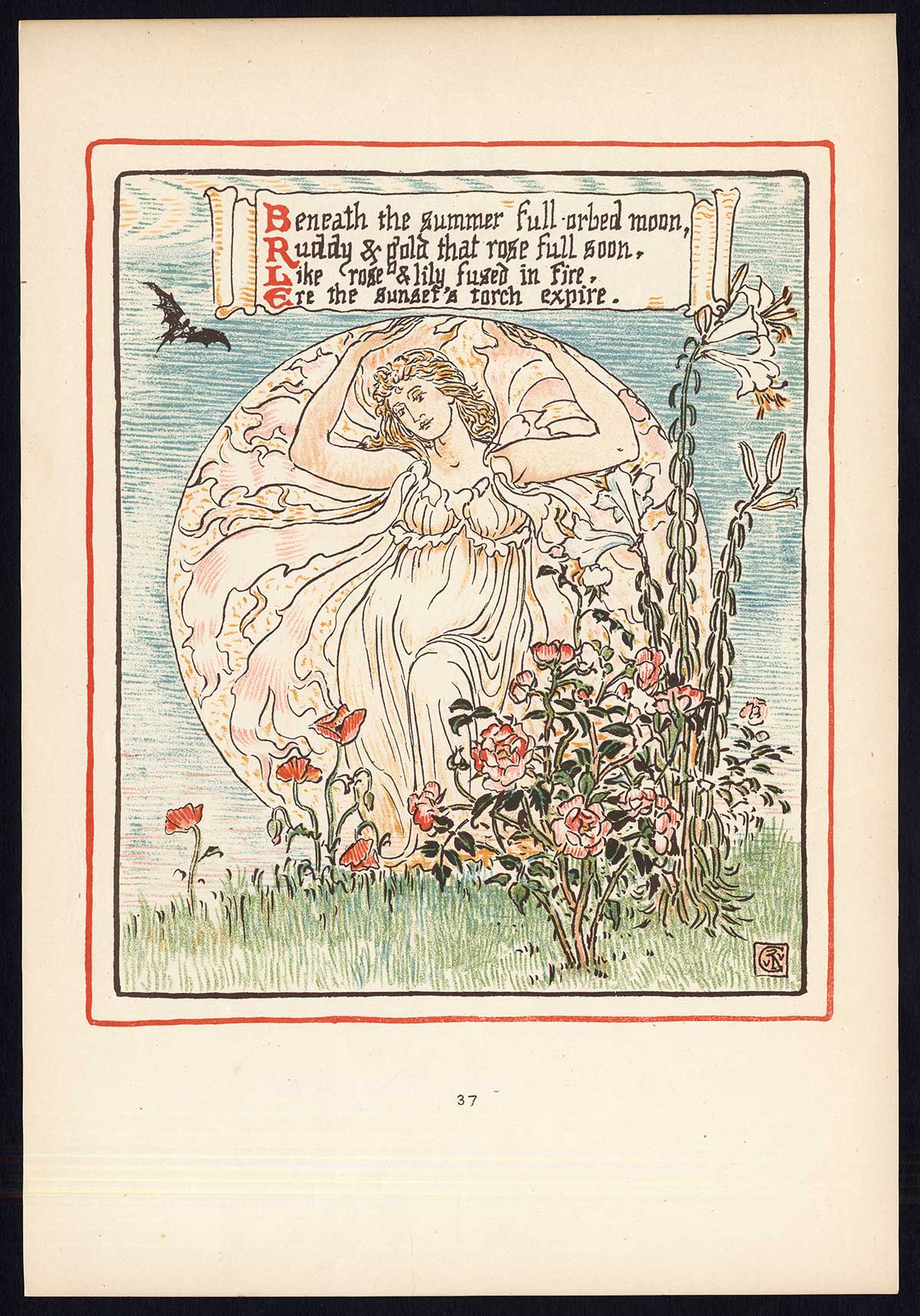 , Antique Print-CHILDREN’S STORY-QUEEN SUMMER-ART NOUVEAU-JUGENDSTIL-37-Crane-1891, Pictura Antique Prints