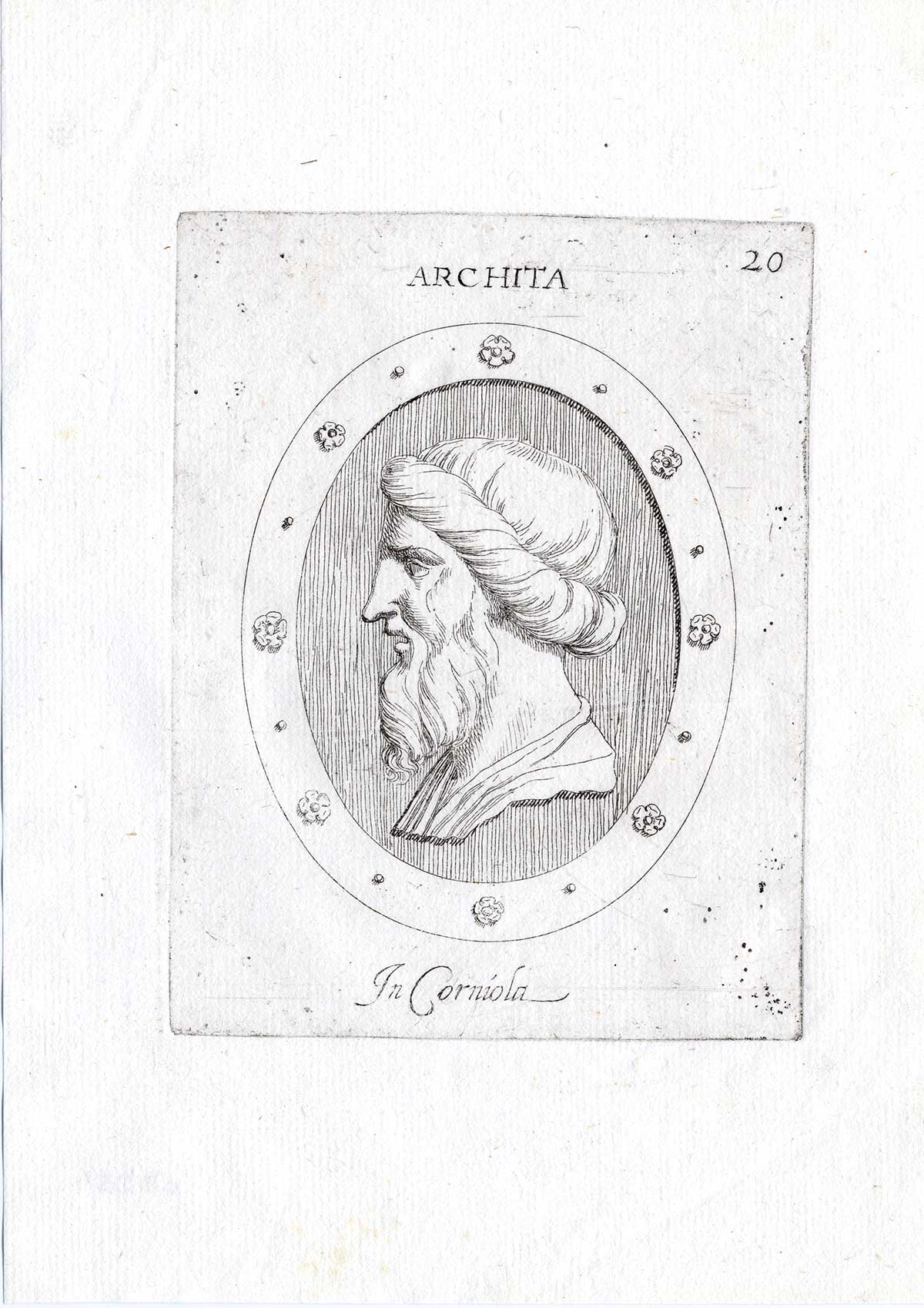 , Rare Antique Print-ARCHITA OF TARANTO-PHILOSOPHER-Pl. 20-Agostini-Battista-1657, Pictura Antique Prints