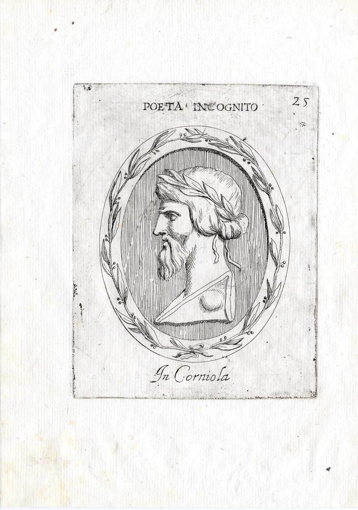 , Rare Antique Print-UNKNOWN POET-PORTRAIT-Pl. 25-Agostini-Battista-1657, Pictura Antique Prints