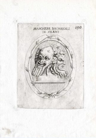 Rare Antique Print-MASK-BACCHUS-SILENUS-Pl. 100-Agostini-Battista-1657