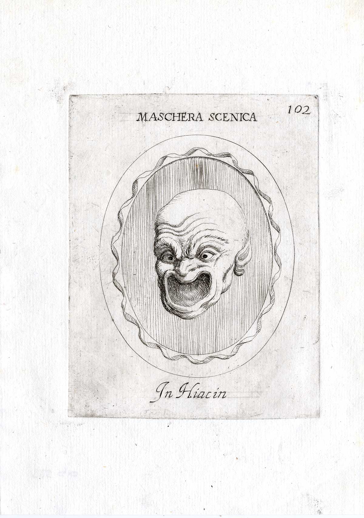 , Rare Antique Print-MASK-THEATRE-COMEDY-ROMAN-Pl. 102-Agostini-Battista-1657, Pictura Antique Prints