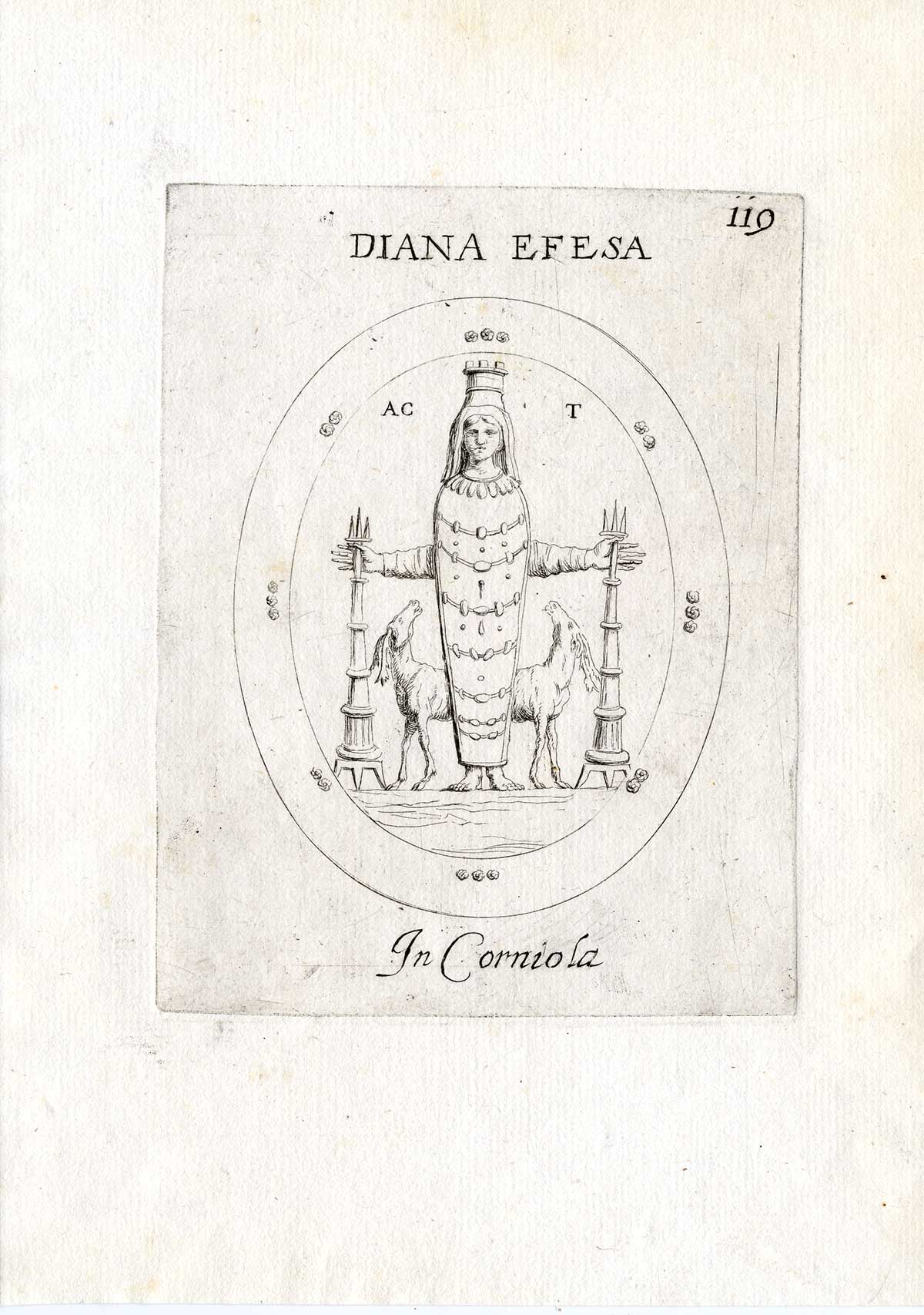 , Rare Antique Print-XOANON-DIANA EPHESUS-ARTEMIS-Pl. 119-Agostini-Battista-1657, Pictura Antique Prints