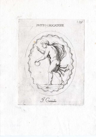 Rare Antique Print-PUTTI-PLAYING-RING-Pl. 129-Agostini-Battista-1657