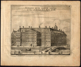 Rare Antique Print-AMSTERDAM-CITY HALL-REAR-CANAL BARGE-Webbers-Veenhuysen-1665