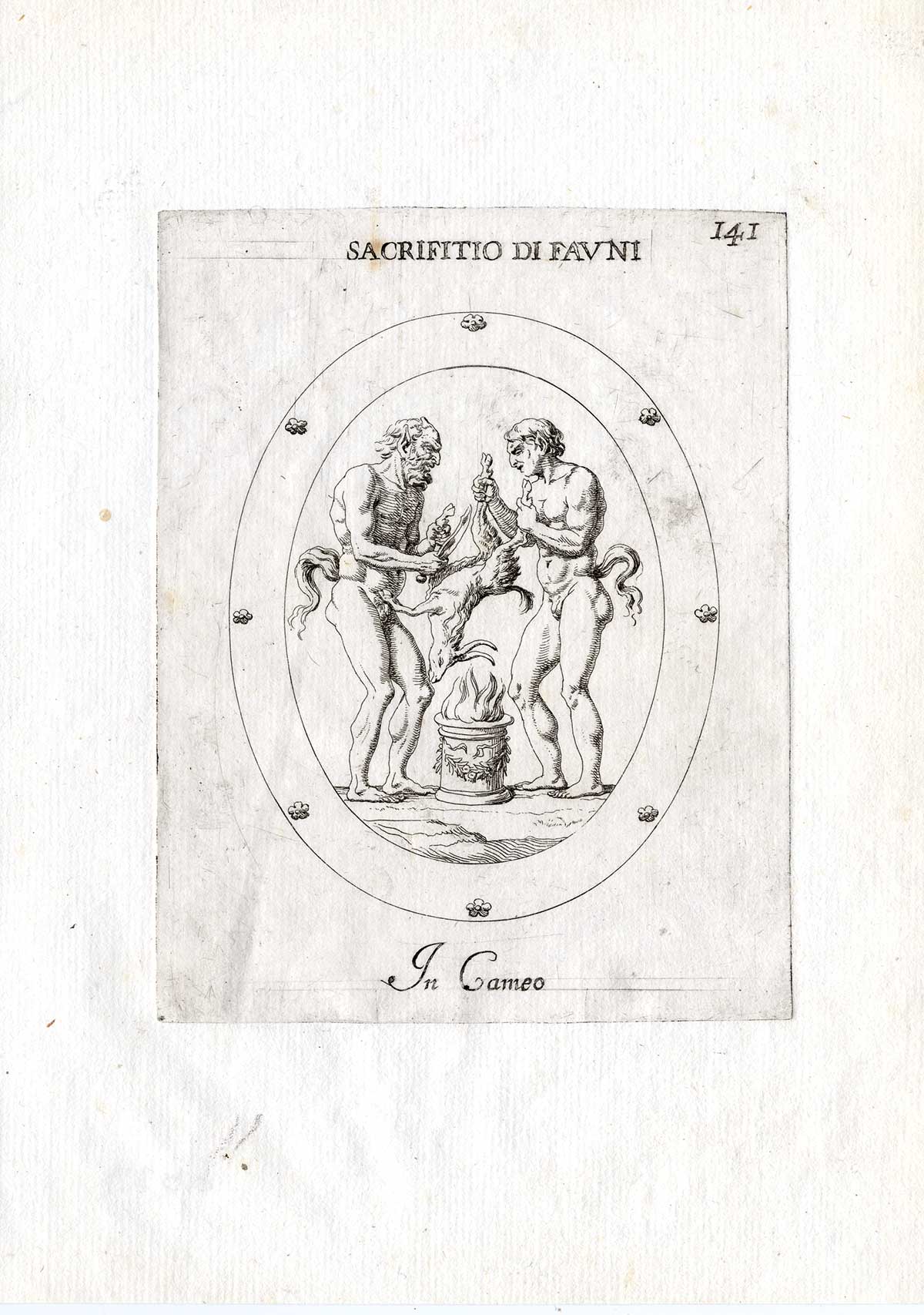 , Rare Antique Print-SACRIFICE-FAUN-GOAT-FIRE-Pl. 141-Agostini-Battista-1657, Pictura Antique Prints