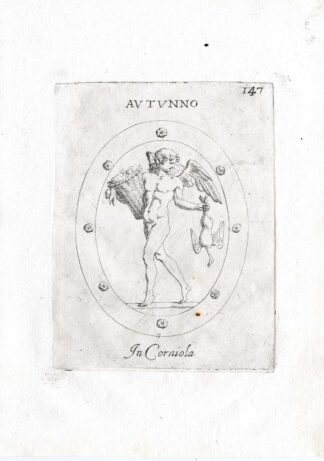 Rare Antique Print-AUTUMN-PERSONIFICATION-HARVEST-Pl. 147-Agostini-Battista-1657