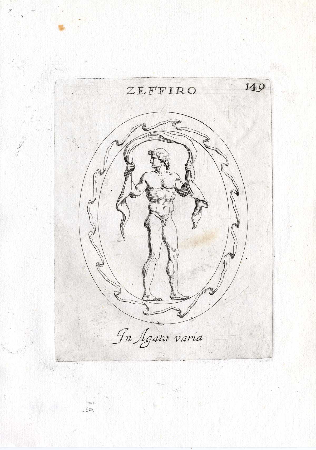, Rare Antique Print-ZEPHYRUS-WEST WIND-Pl. 149-Agostini-Battista-1657, Pictura Antique Prints