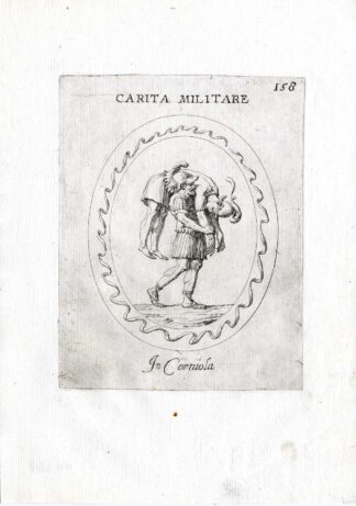 Rare Antique Print-SOLDIER-CARRY-WOUNDED-Pl. 158-Agostini-Battista-1657