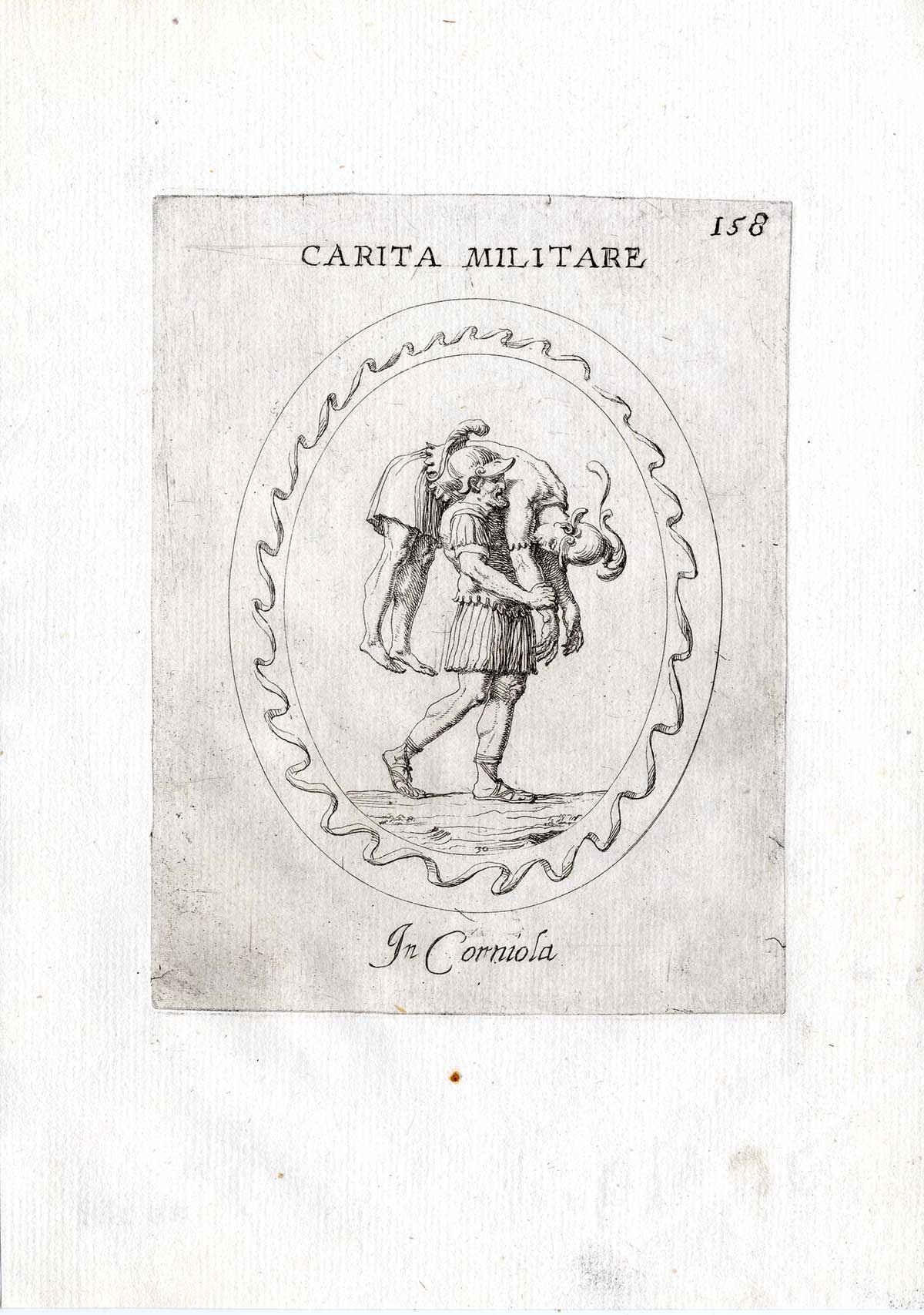 , Rare Antique Print-SOLDIER-CARRY-WOUNDED-Pl. 158-Agostini-Battista-1657, Pictura Antique Prints