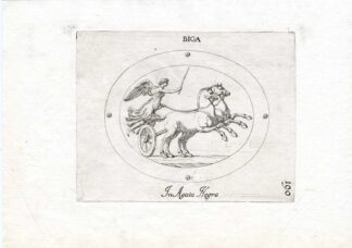 Rare Antique Print-BIGA-TWO HORSE CHARIOT-ROME-Pl. 190-Agostini-Battista-1657