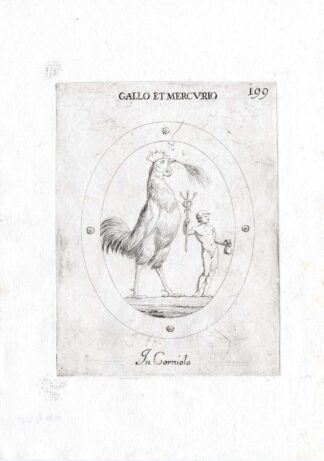 Rare Antique Print-ROOSTER-MERCURY-CORN-Pl. 199-Agostini-Battista-1657