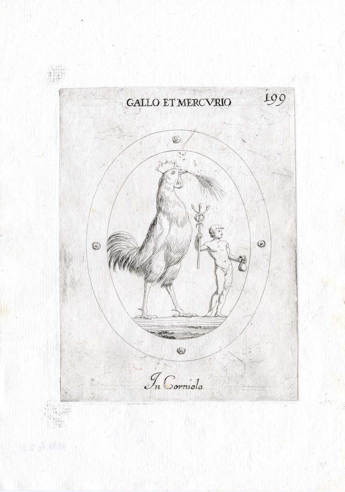 , Rare Antique Print-ROOSTER-MERCURY-CORN-Pl. 199-Agostini-Battista-1657, Pictura Antique Prints