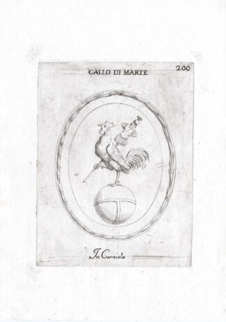 Rare Antique Print-ROOSTER-MARS-GLOBUS CRUCIGER-Pl. 200-Agostini-Battista-1657