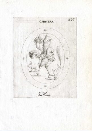 Rare Antique Print-CHIMERA-ROOSTER-FAUN-RABBIT-Pl. 203-Agostini-Battista-1657