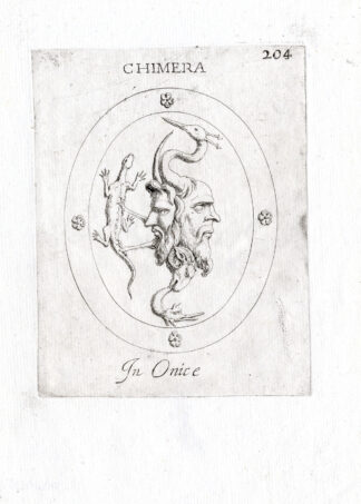Rare Antique Print-CHIMERA-FACE-HERON-LIZARD-Pl. 204-Agostini-Battista-1657