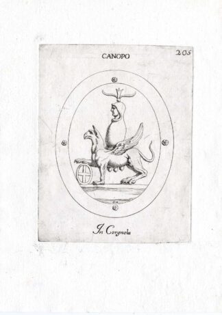 Rare Antique Print-CANOPO-GRIFFIN-URN-SUN CROSS-Pl. 205-Agostini-Battista-1657