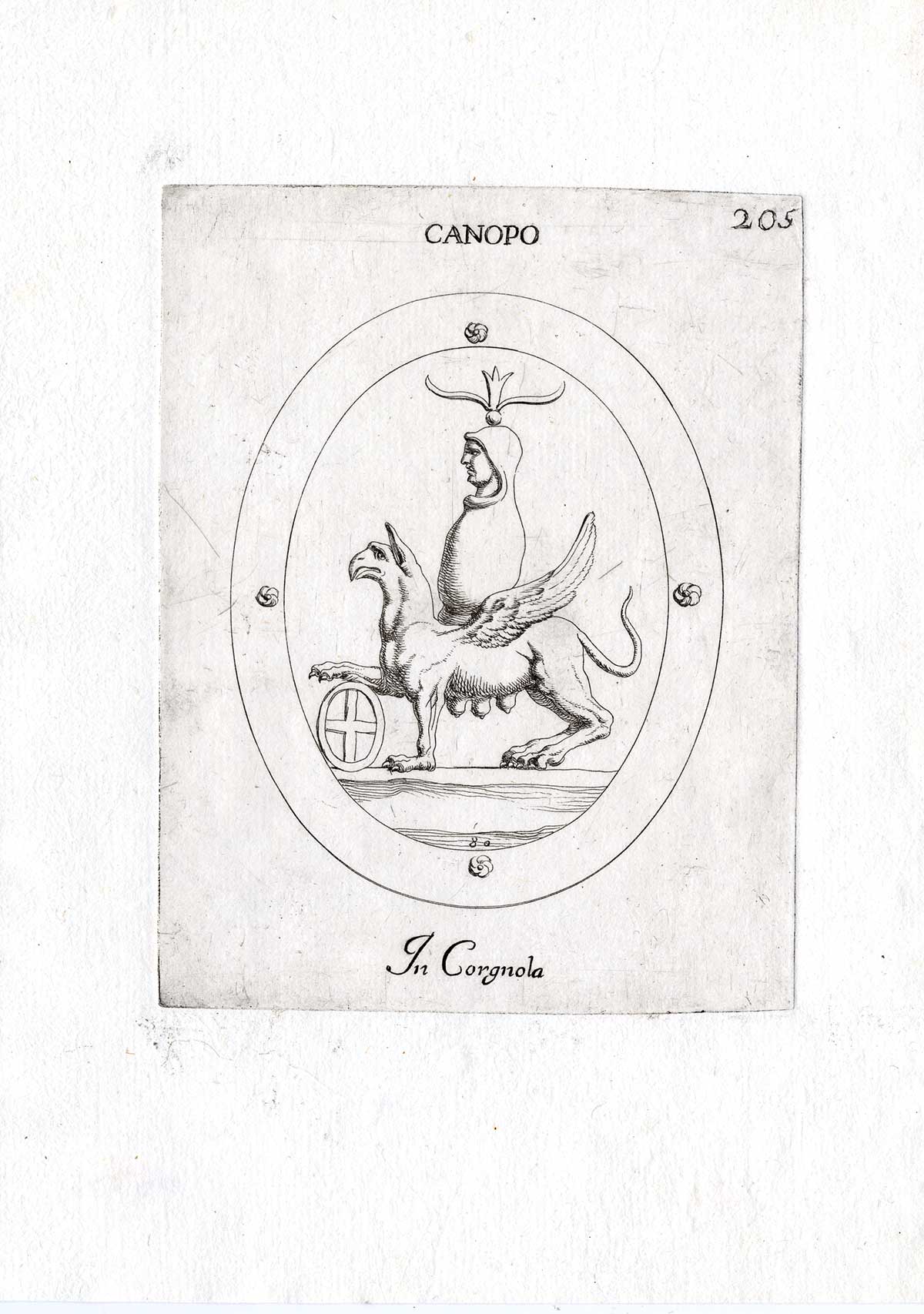 , Rare Antique Print-CANOPO-GRIFFIN-URN-SUN CROSS-Pl. 205-Agostini-Battista-1657, Pictura Antique Prints