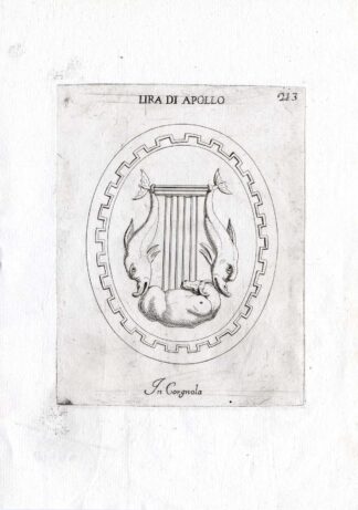 Rare Antique Print-LYRE-APOLLO-MUSIC-INSTRUMENT-Pl. 213-Agostini-Battista-1657