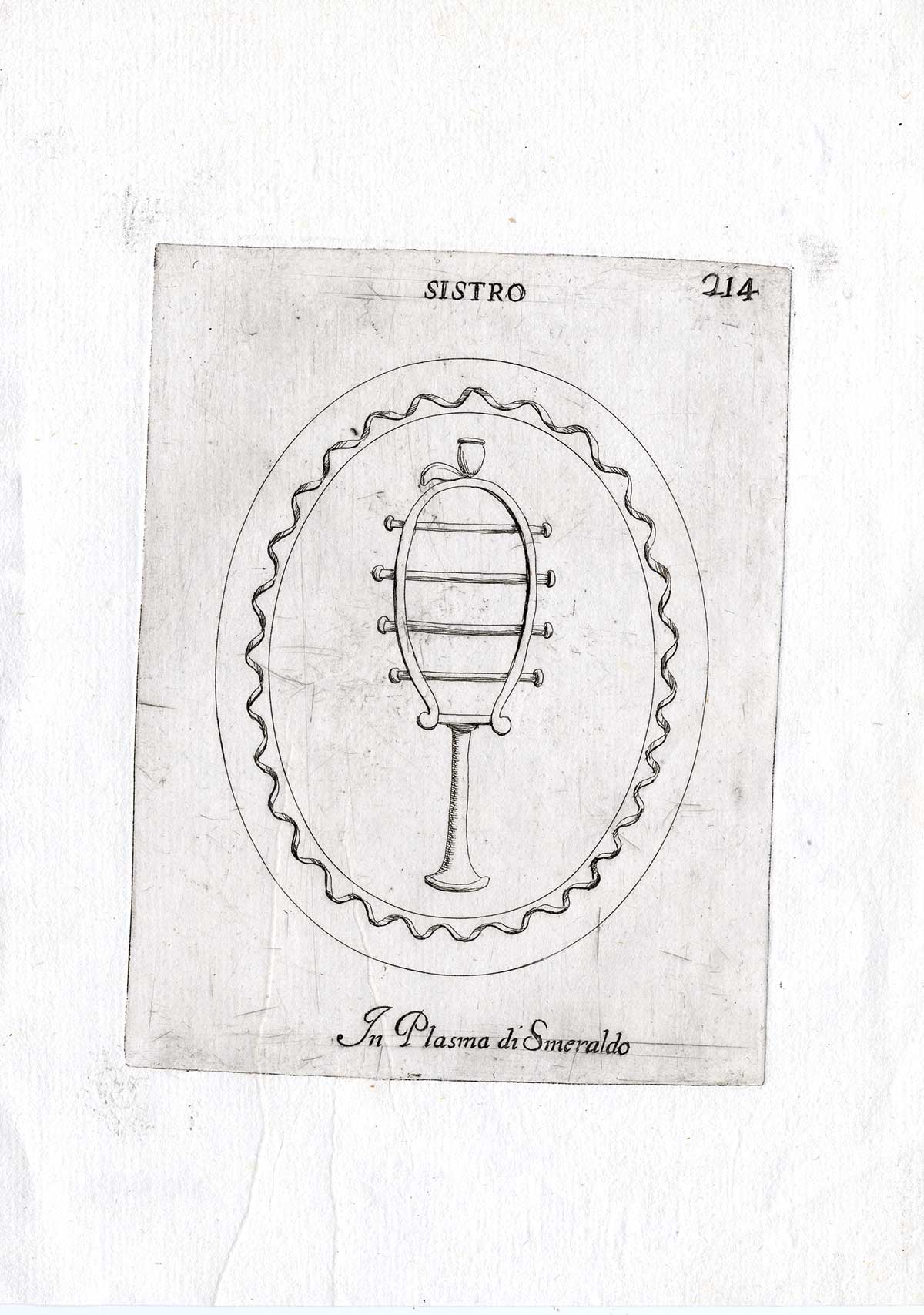 , Rare Antique Print-SISTRUM-INSTRUMENT-PERCUSSION-Pl. 214-Agostini-Battista-1657, Pictura Antique Prints