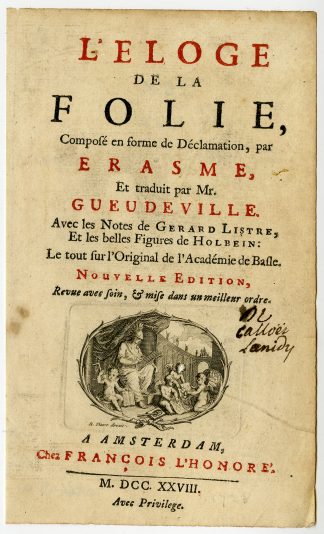 Antique Print-TITLE-PRAISE OF FOLLY-Erasmus-1728