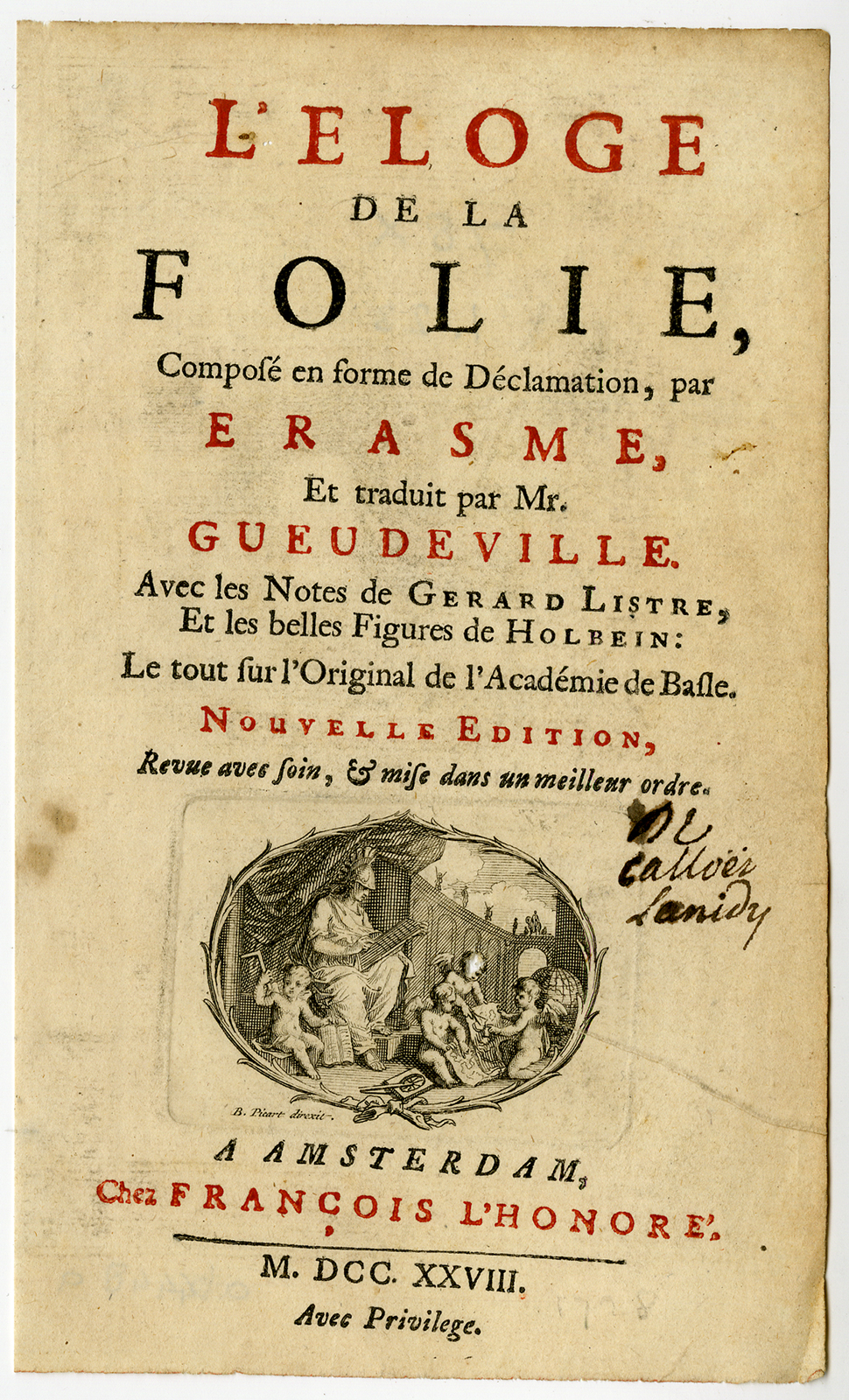 , Antique Print-TITLE-PRAISE OF FOLLY-Erasmus-1728, Pictura Antique Prints