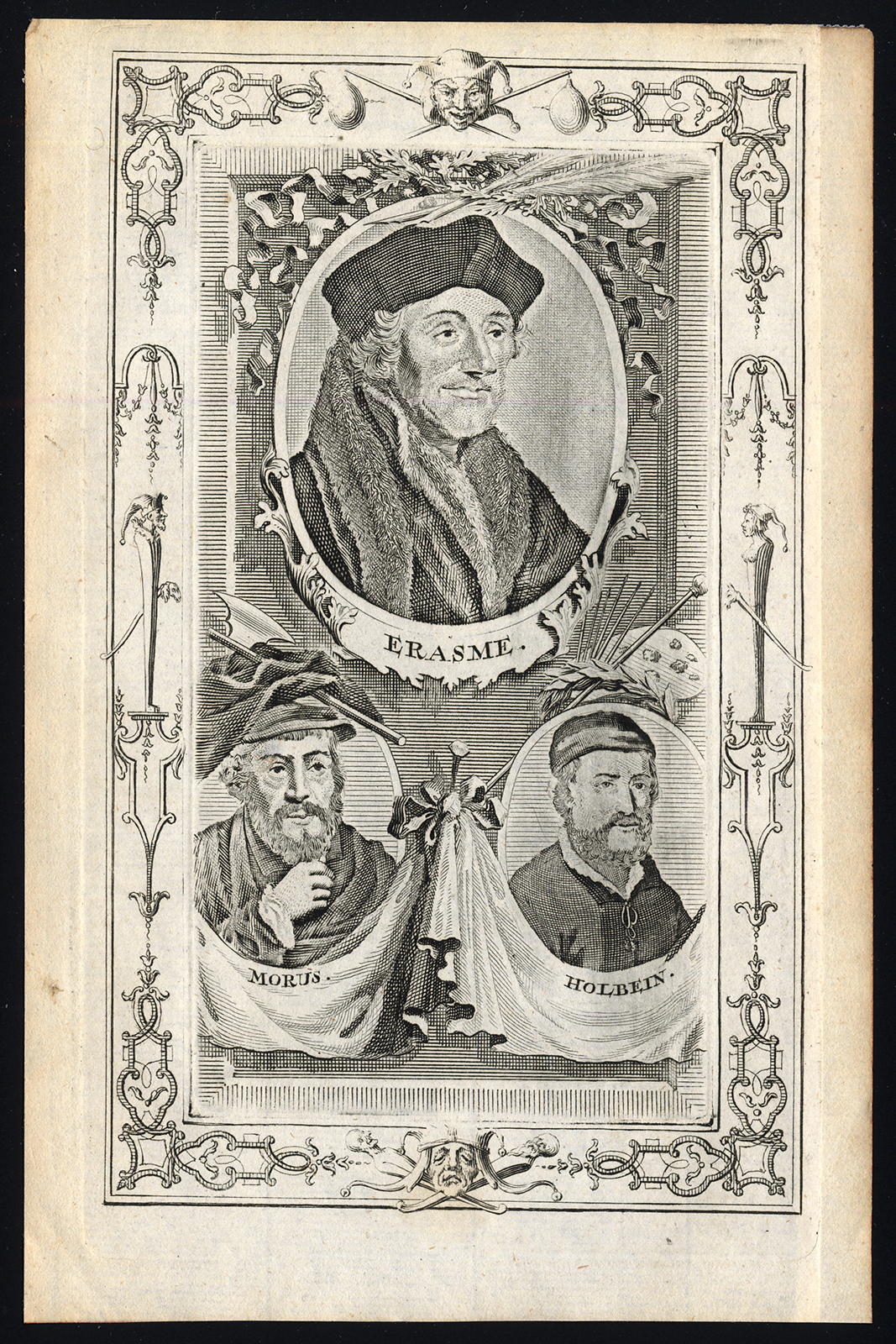 , Antique Print-DESIDERIUS ANTHONIS MOR-HANS HOLBEIN-Holbein-Erasmus-1728, Pictura Antique Prints