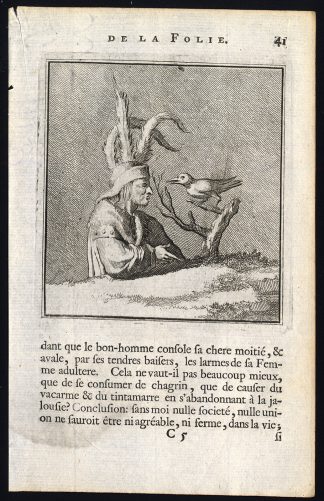 Antique Print-PRAISE OF FOLLY-MAGPIE-Holbein-Erasmus-1728