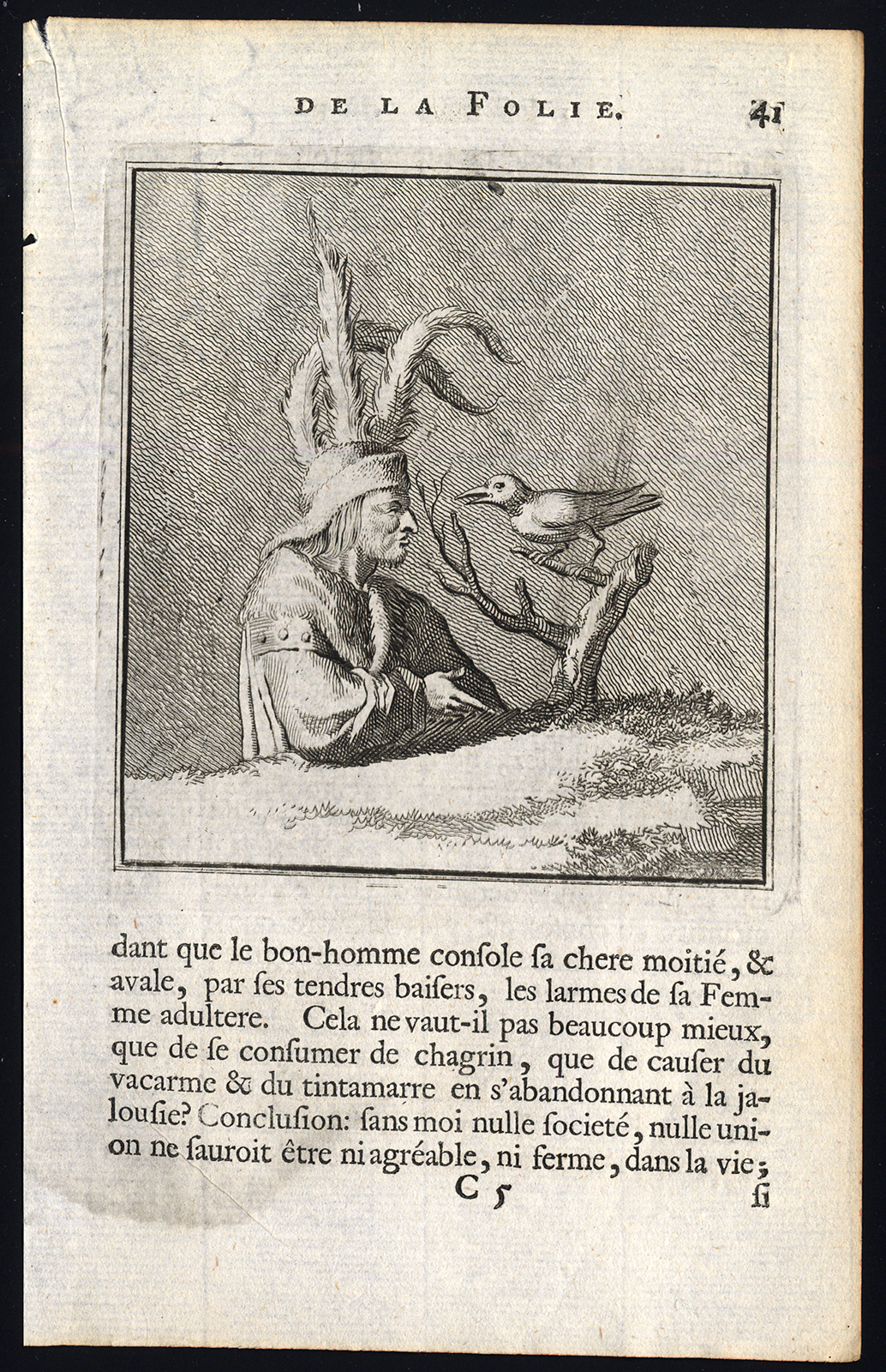 , Antique Print-PRAISE OF FOLLY-MAGPIE-Holbein-Erasmus-1728, Pictura Antique Prints