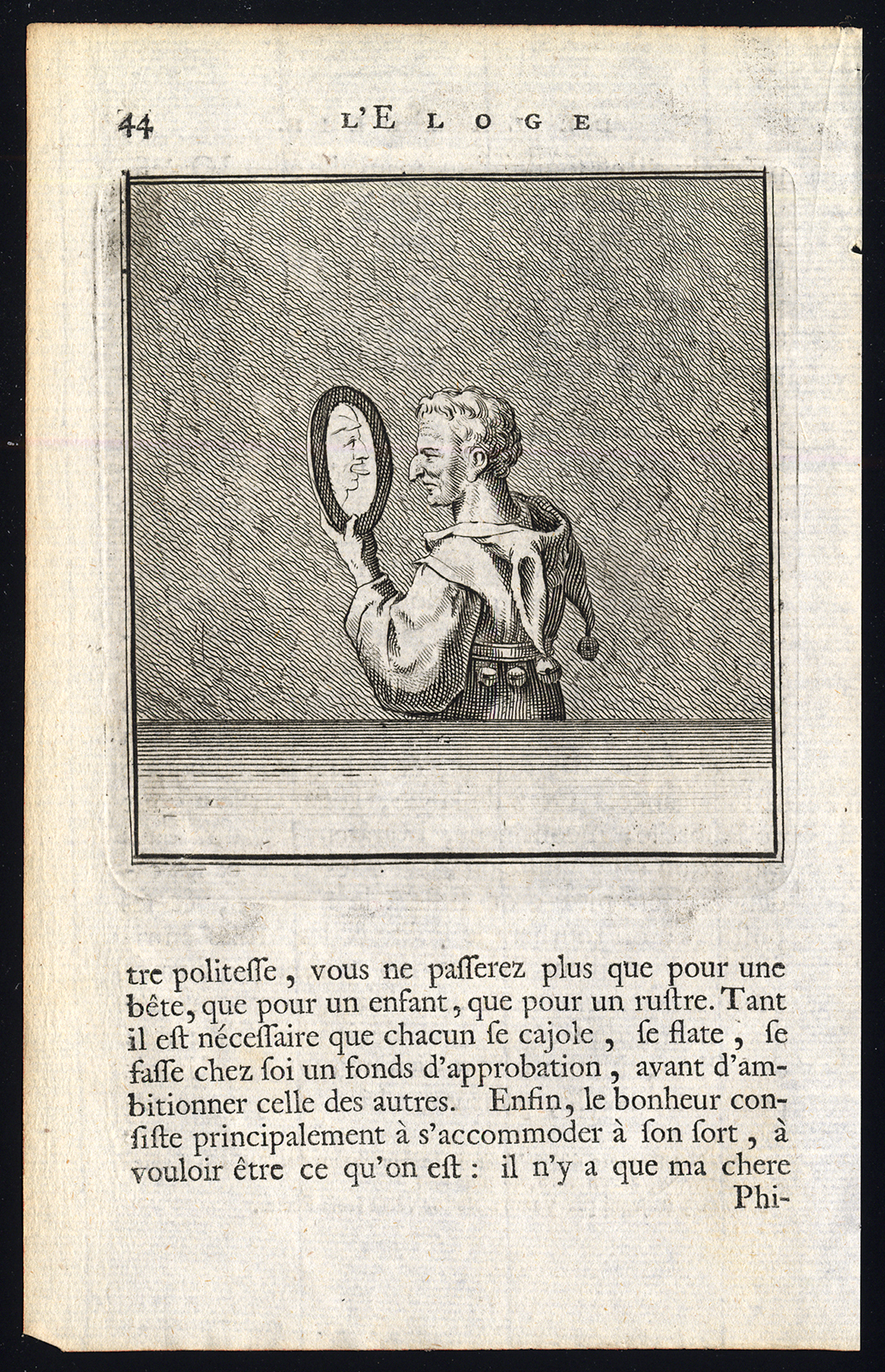 , Antique Print-PRAISE OF FOLLY-FOOL-MIRROR-Holbein-Erasmus-1728, Pictura Antique Prints