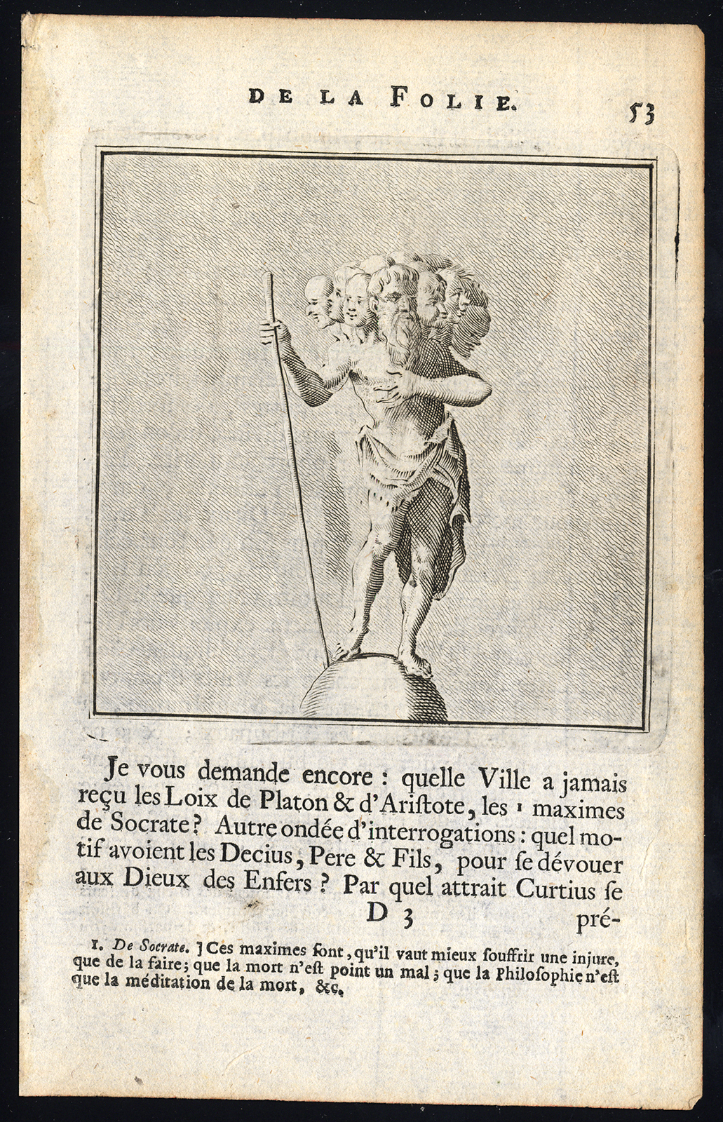, Antique Print-PRAISE OF FOLLY-MULTIHEADED FIGURE-Holbein-Erasmus-1728, Pictura Antique Prints