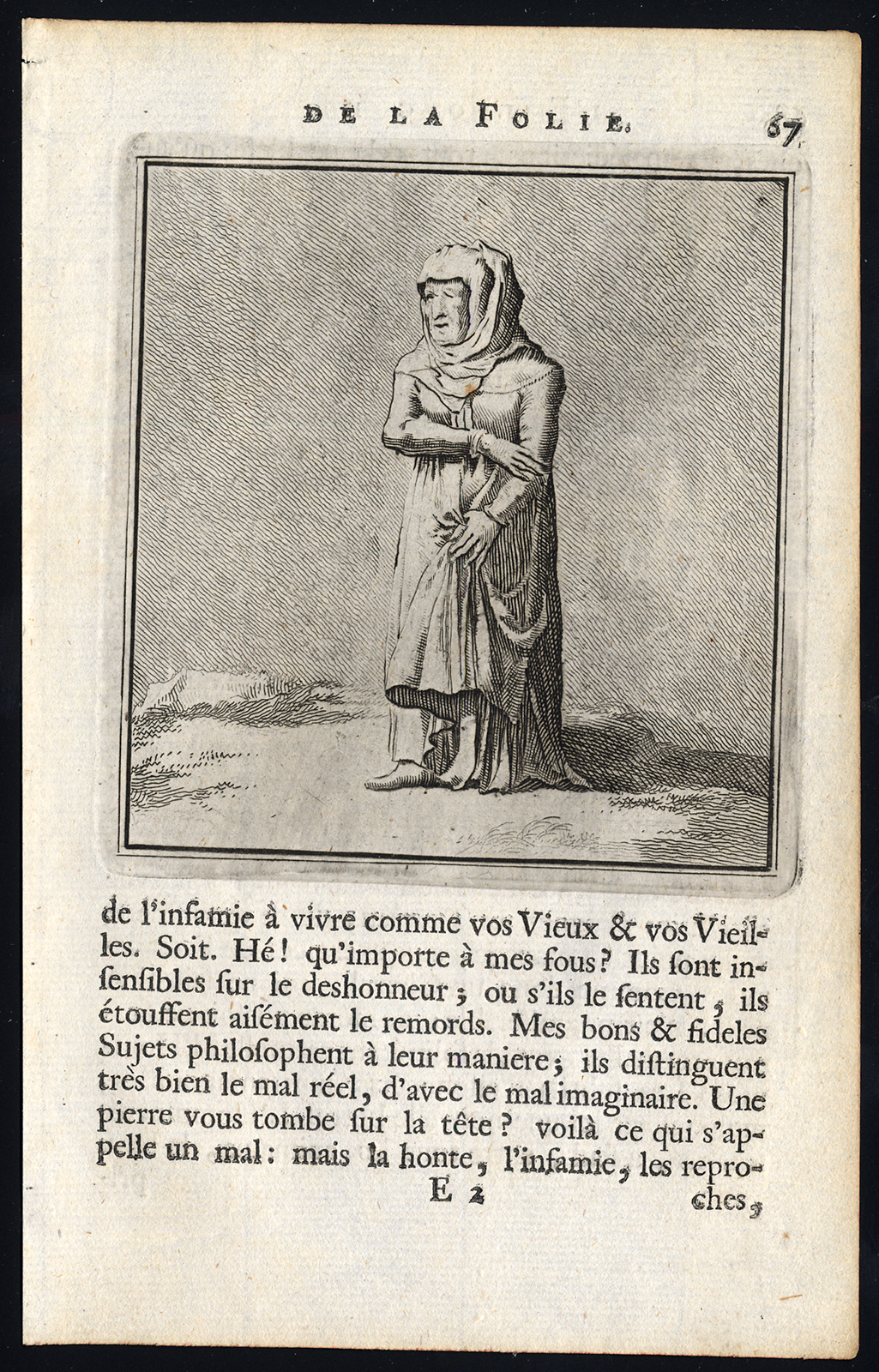 , Antique Print-PRAISE OF FOLLY-OLD WOMAN-Holbein-Erasmus-1728, Pictura Antique Prints