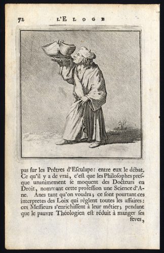 Antique Print-PRAISE OF FOLLY-MAN-BASKET-Holbein-Erasmus-1728